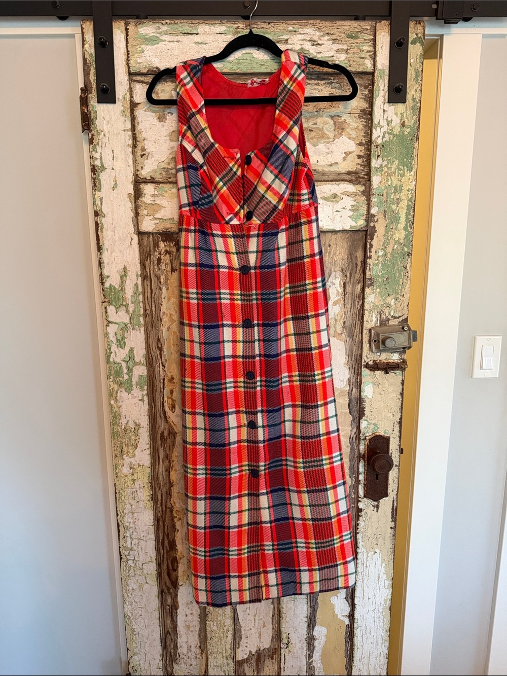 Sleeveless Red Plaid Button-Front Midi Dress